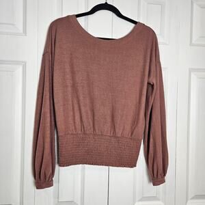 Abercrombie Soft & Cozy Medium Brown Long Sleeve Elastic Waist Top